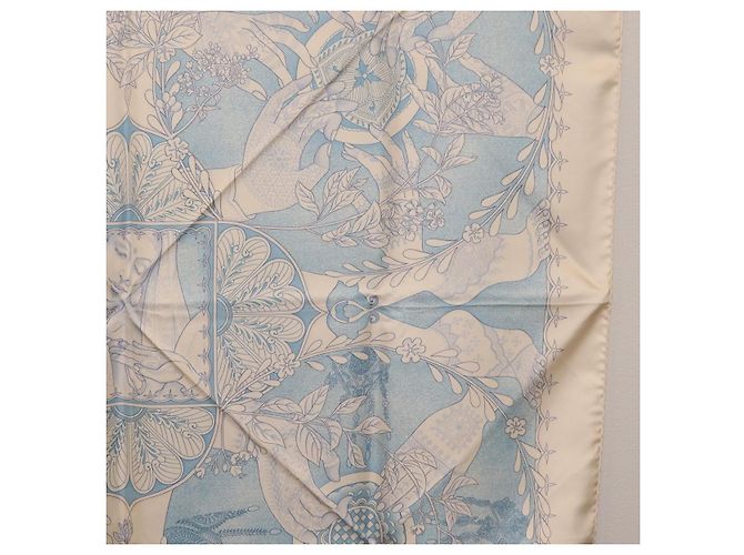 Hermès HERMES Carré 90 Seidentuch Beige Hellblau "Les chants du Henna" Auth ki6863M - Ansicht 7