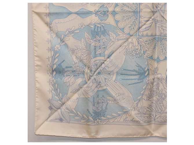 Hermès HERMES Carré 90 Seidentuch Beige Hellblau "Les chants du Henna" Auth ki6863M - Ansicht 8