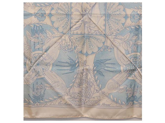 Hermès HERMES Carré 90 Seidentuch Beige Hellblau "Les chants du Henna" Auth ki6863M - Ansicht 9