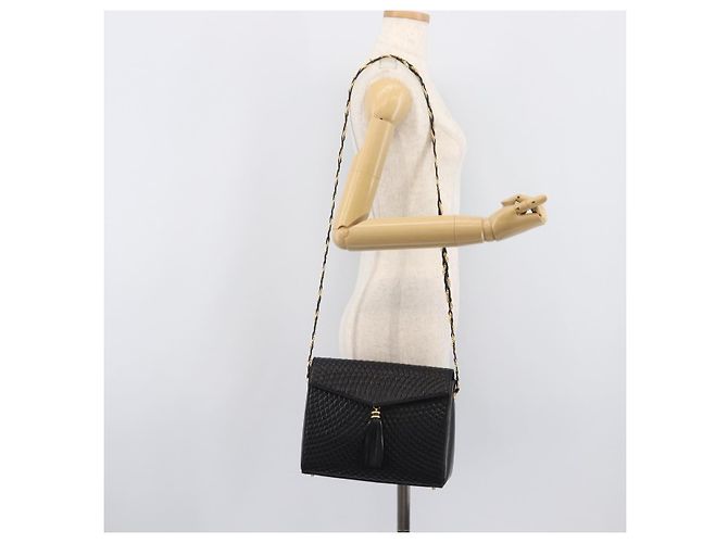 Bally Schultertasche mit Kette aus Leder Schwarz Gold Authentisch 206785A Golden - Ansicht 24