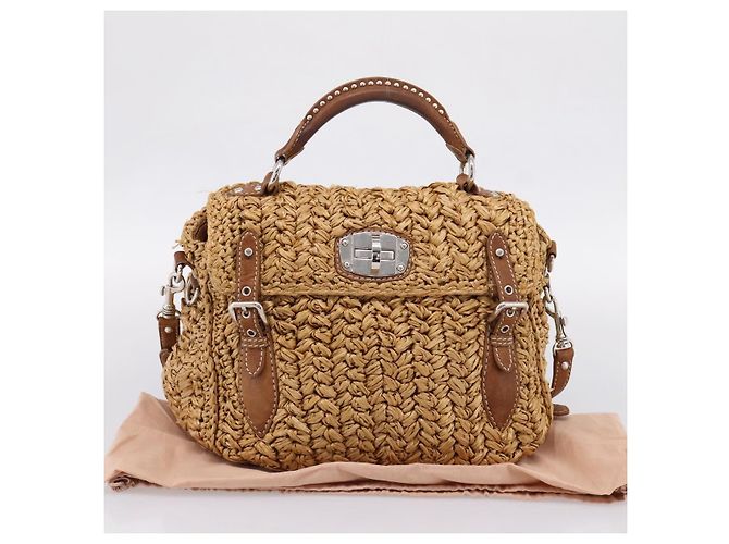 Borsa a Mano Miu Miu Raffia 2way Brown Silver Auth 167658M Marrone Argento - vista 12