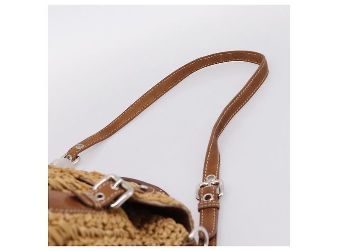 Borsa a Mano Miu Miu Raffia 2way Brown Silver Auth 167658M Marrone Argento - vista 15