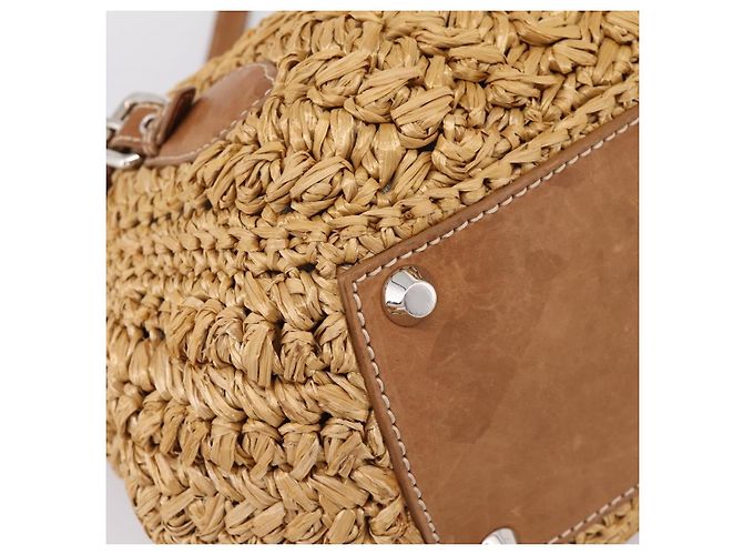 Borsa a Mano Miu Miu Raffia 2way Brown Silver Auth 167658M Marrone Argento - vista 17