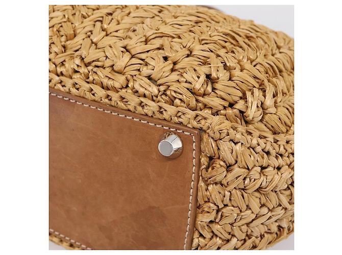 Borsa a Mano Miu Miu Raffia 2way Brown Silver Auth 167658M Marrone Argento - vista 18