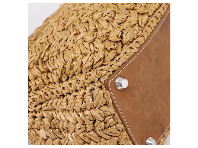 Borsa a Mano Miu Miu Raffia 2way Brown Silver Auth 167658M Marrone Argento - vista 19
