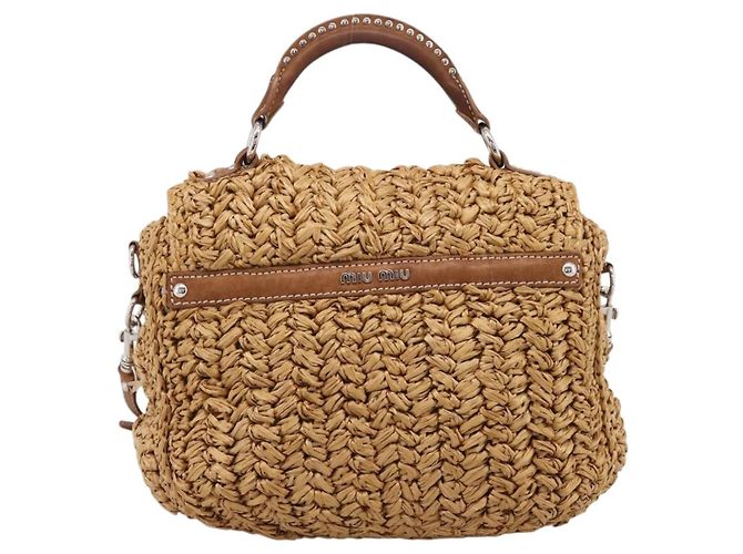 Borsa a Mano Miu Miu Raffia 2way Brown Silver Auth 167658M Marrone Argento - vista 2