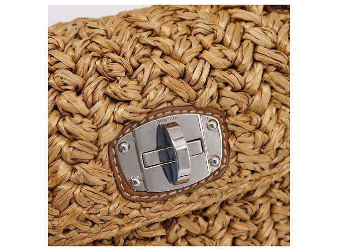 Borsa a Mano Miu Miu Raffia 2way Brown Silver Auth 167658M Marrone Argento - vista 20