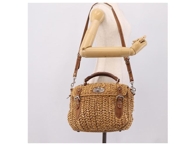 Borsa a Mano Miu Miu Raffia 2way Brown Silver Auth 167658M Marrone Argento - vista 28