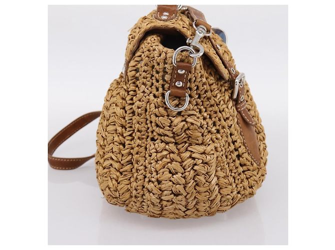Borsa a Mano Miu Miu Raffia 2way Brown Silver Auth 167658M Marrone Argento - vista 3