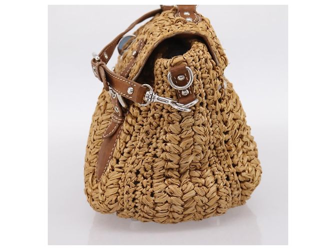 Borsa a Mano Miu Miu Raffia 2way Brown Silver Auth 167658M Marrone Argento - vista 4