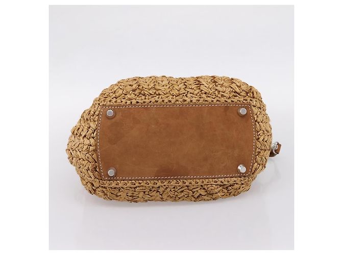 Borsa a Mano Miu Miu Raffia 2way Brown Silver Auth 167658M Marrone Argento - vista 5
