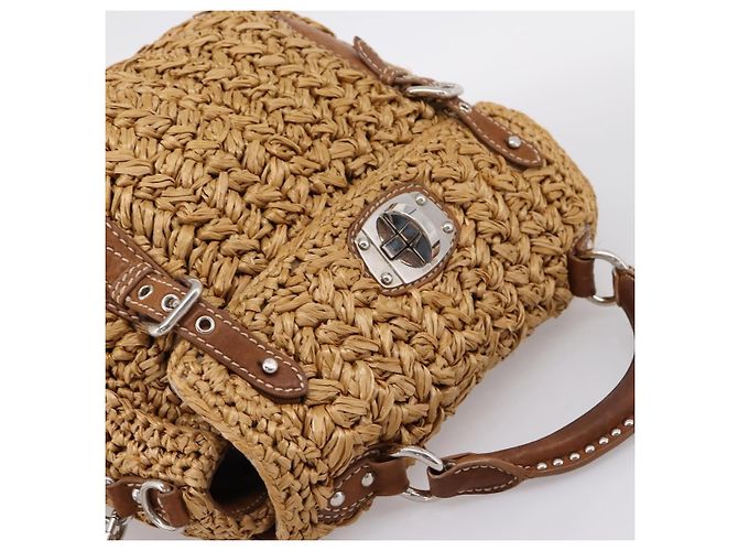 Borsa a Mano Miu Miu Raffia 2way Brown Silver Auth 167658M Marrone Argento - vista 6