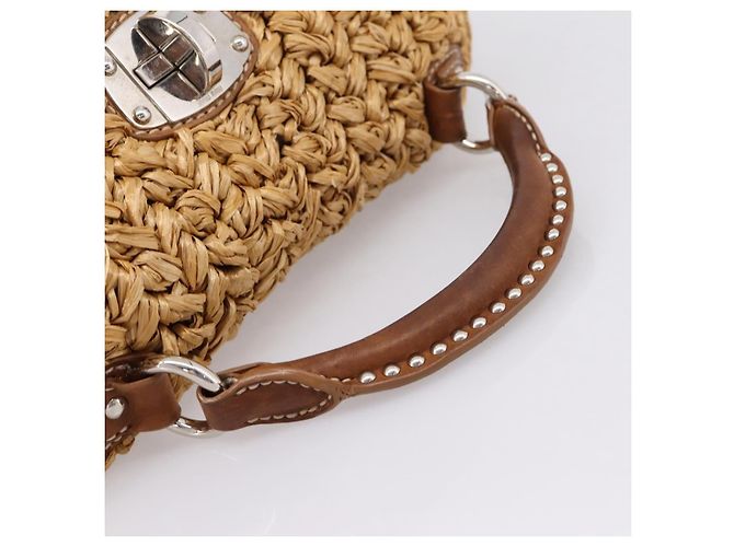 Borsa a Mano Miu Miu Raffia 2way Brown Silver Auth 167658M Marrone Argento - vista 7