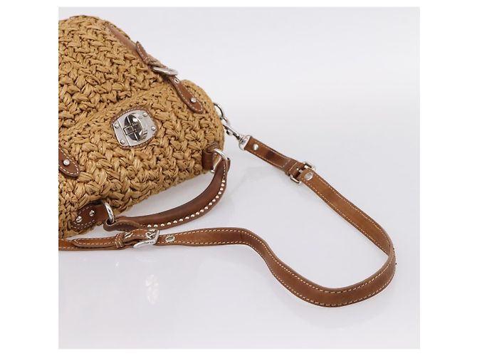 Borsa a Mano Miu Miu Raffia 2way Brown Silver Auth 167658M Marrone Argento - vista 8