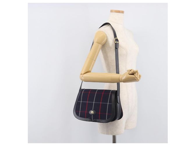 Borsa a tracolla Burberrys Nova Check Canvas Navy Gold Auth 205448 D'oro Blu navy - vista 26