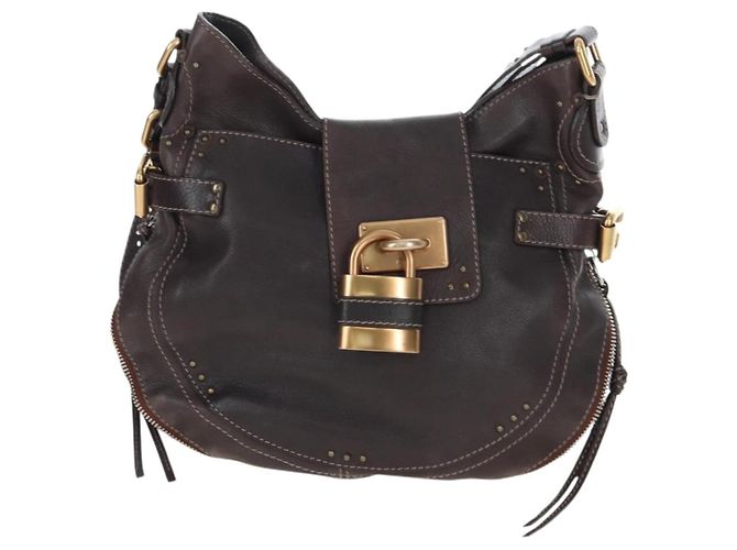 Chloé Chloe Paddington Shoulder Bag Leder 2way Braun Gold Silber Auth BA16069V Golden - Ansicht 13