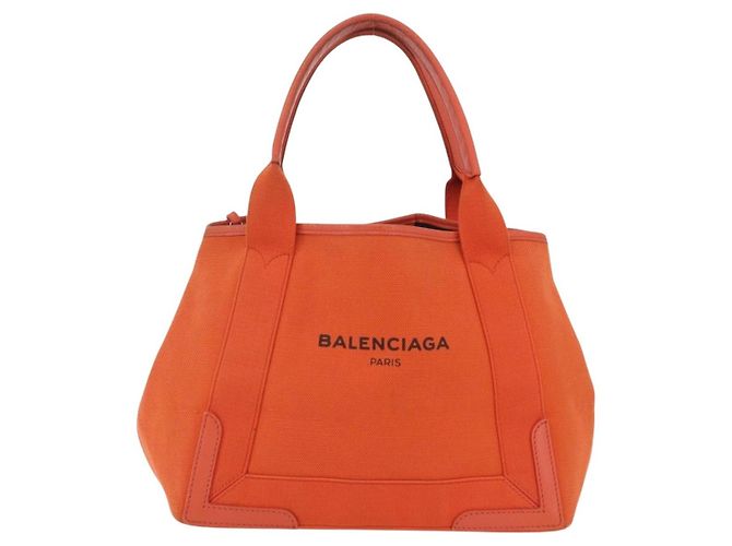 Borsa Balenciaga Navy Cabas S Tote Bag Canvas Orange Silver 339933 Auth BA16102 Argento Arancione - vista 13