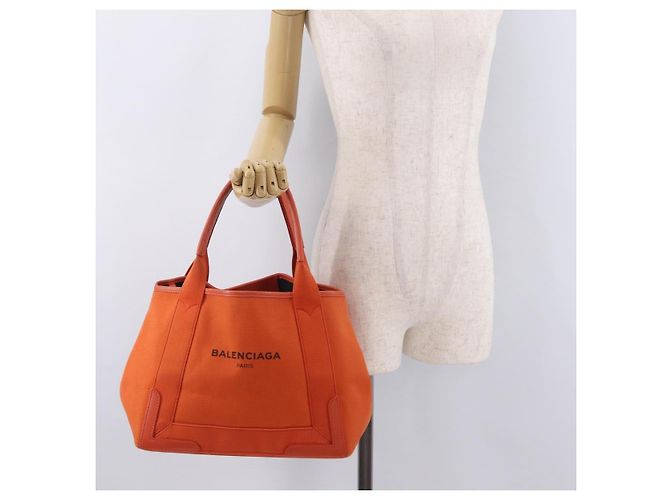 Borsa Balenciaga Navy Cabas S Tote Bag Canvas Orange Silver 339933 Auth BA16102 Argento Arancione - vista 28