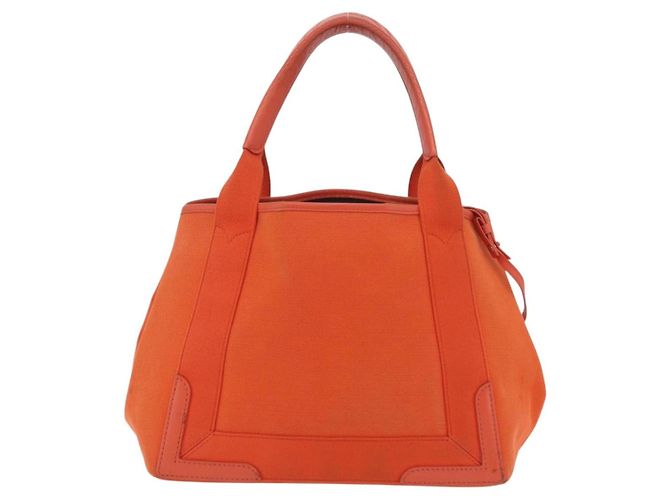 Borsa Balenciaga Navy Cabas S Tote Bag Canvas Orange Silver 339933 Auth BA16102 Argento Arancione - vista 3