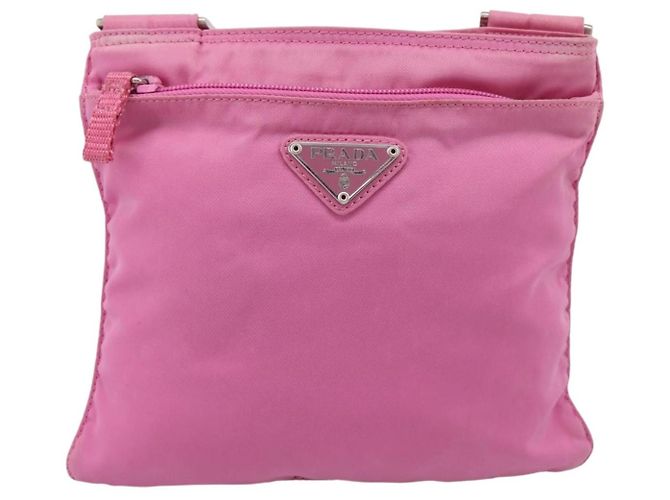 Bolsa de Ombro PRADA Nylon Rosa Prata Auth 207599A - vista 13