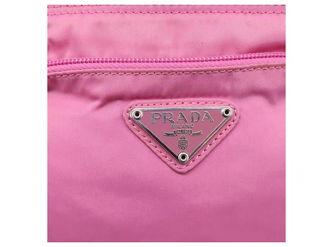 Bolsa de Ombro PRADA Nylon Rosa Prata Auth 207599A - vista 18