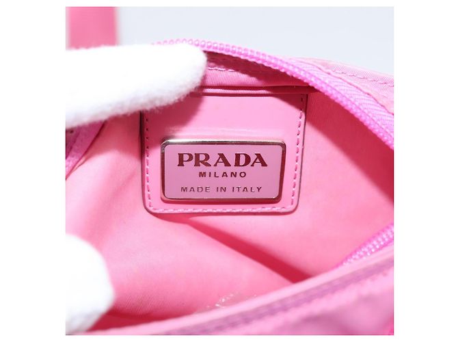Bolsa de Ombro PRADA Nylon Rosa Prata Auth 207599A - vista 19