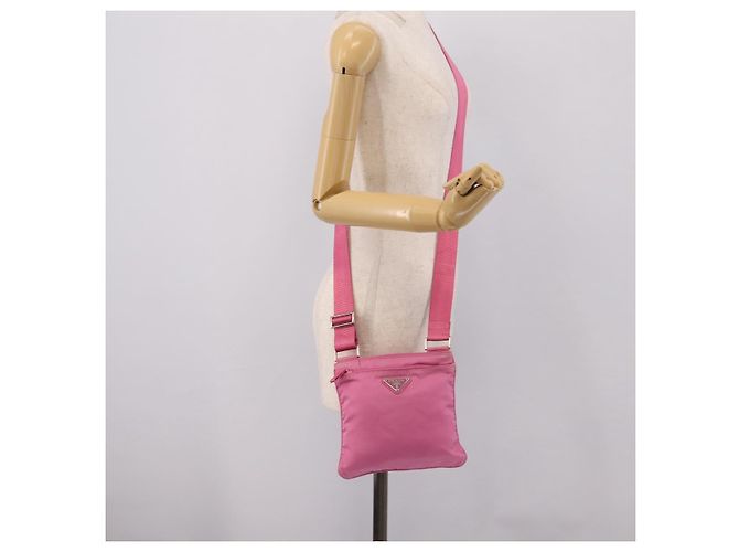 Bolsa de Ombro PRADA Nylon Rosa Prata Auth 207599A - vista 23