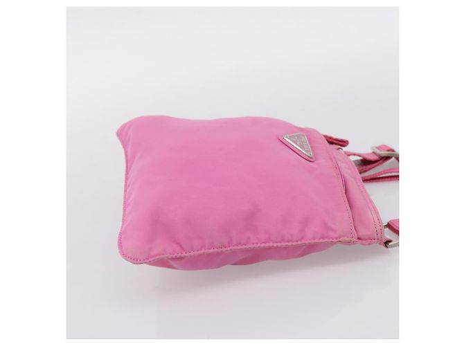Bolsa de Ombro PRADA Nylon Rosa Prata Auth 207599A - vista 4