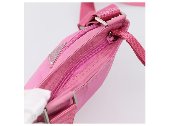 Bolsa de Ombro PRADA Nylon Rosa Prata Auth 207599A - vista 6