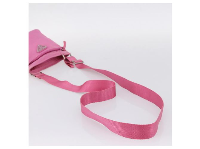 Bolsa de Ombro PRADA Nylon Rosa Prata Auth 207599A - vista 7