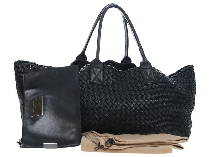 BOTTEGA VENETA INTRECCIATO Cabas GM Boston Bag Leather Black Auth am12609V - vista 12