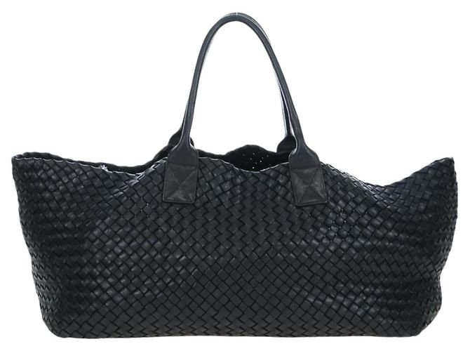 BOTTEGA VENETA INTRECCIATO Cabas GM Boston Bag Leather Black Auth am12609V - vista 13