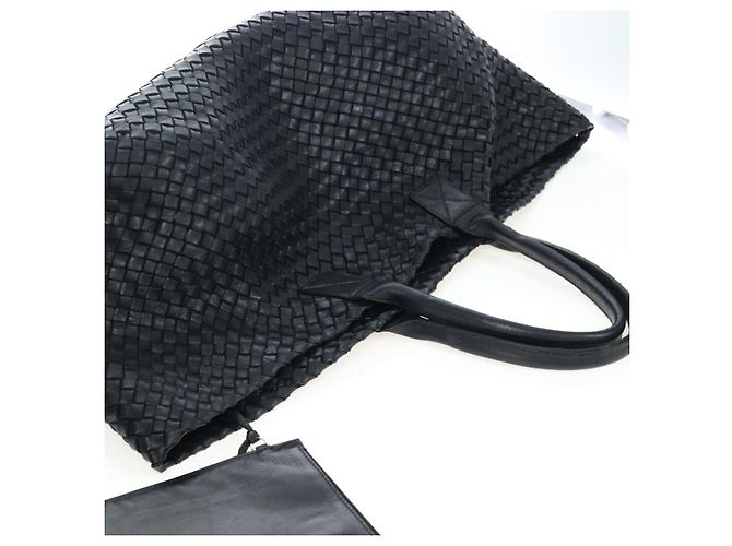 BOTTEGA VENETA INTRECCIATO Cabas GM Boston Bag Leather Black Auth am12609V - vista 14