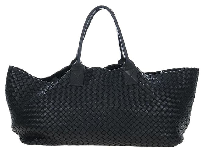 BOTTEGA VENETA INTRECCIATO Cabas GM Boston Bag Leather Black Auth am12609V - vista 2