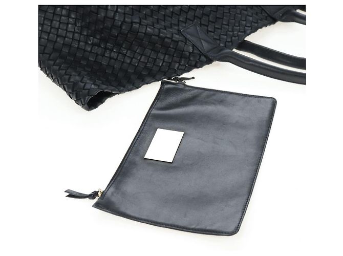 BOTTEGA VENETA INTRECCIATO Cabas GM Boston Bag Leather Black Auth am12609V - vista 20