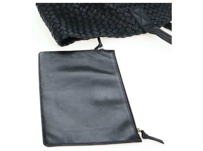 BOTTEGA VENETA INTRECCIATO Cabas GM Boston Bag Leather Black Auth am12609V - vista 22