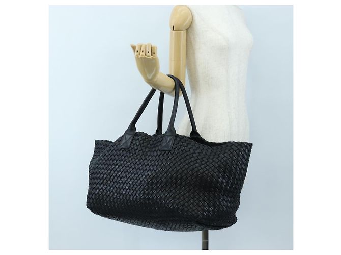 BOTTEGA VENETA INTRECCIATO Cabas GM Boston Bag Leather Black Auth am12609V - vista 26