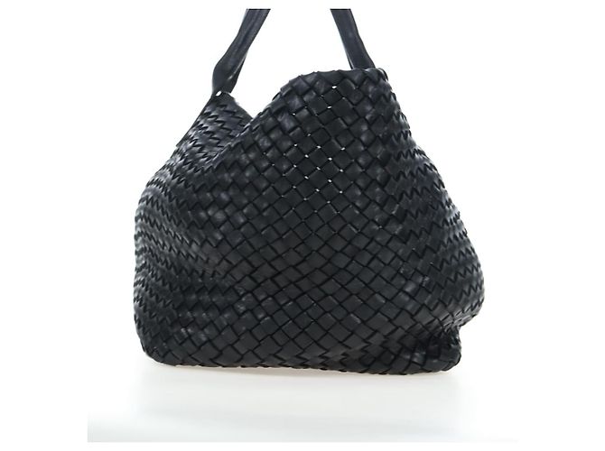 BOTTEGA VENETA INTRECCIATO Cabas GM Boston Bag Leather Black Auth am12609V - vista 3
