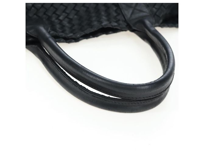 BOTTEGA VENETA INTRECCIATO Cabas GM Boston Bag Leather Black Auth am12609V - vista 6