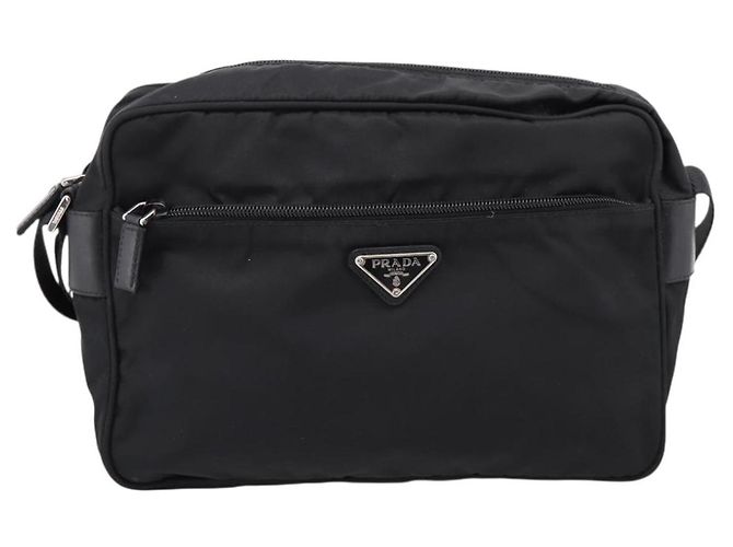 Bolsa de Ombro PRADA Nylon Black Silver Auth 205066A Preto Prata - vista 13