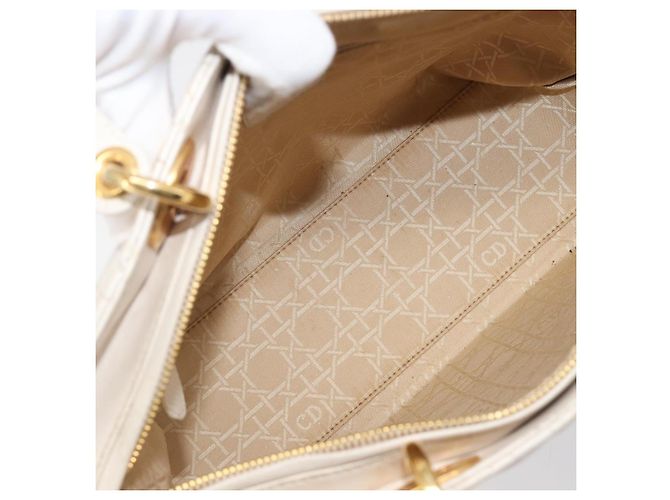 Borsa Christian Dior Canage Pelle Bianco Oro Auth bs37499 - vista 11