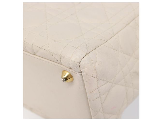 Borsa Christian Dior Canage Pelle Bianco Oro Auth bs37499 - vista 16