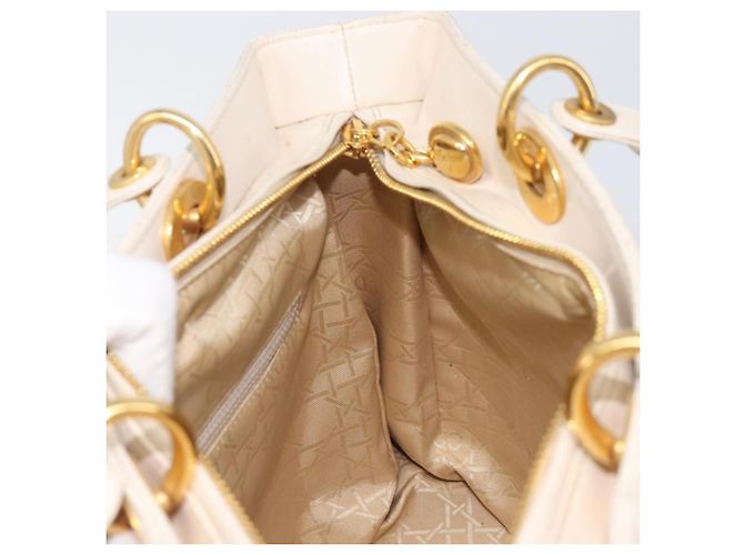 Borsa Christian Dior Canage Pelle Bianco Oro Auth bs37499 - vista 23