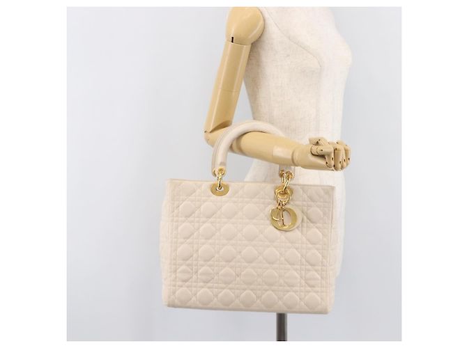 Borsa Christian Dior Canage Pelle Bianco Oro Auth bs37499 - vista 27