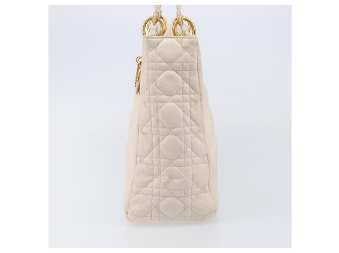 Borsa Christian Dior Canage Pelle Bianco Oro Auth bs37499 - vista 3