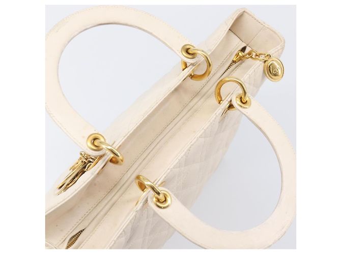 Borsa Christian Dior Canage Pelle Bianco Oro Auth bs37499 - vista 6