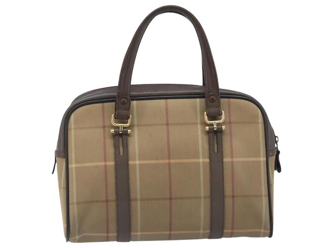 Burberrys Nova Check Boston Bag Canvas Beige Gold Auth 206740 Golden - Ansicht 2