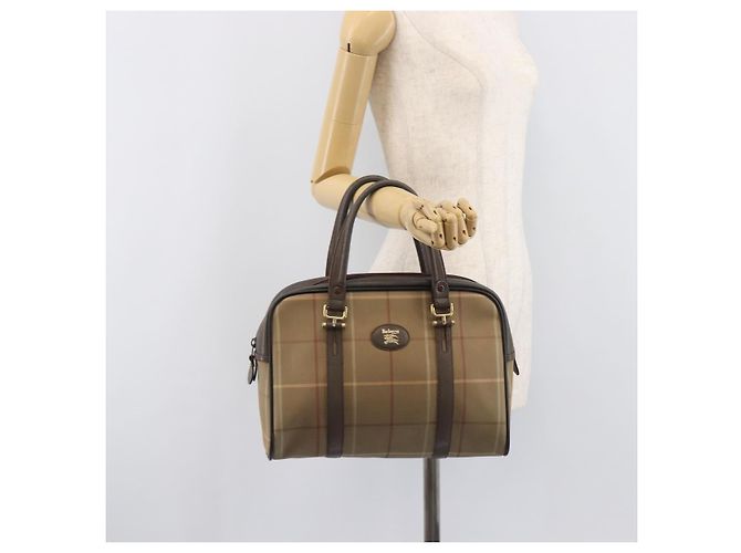 Burberrys Nova Check Boston Bag Canvas Beige Gold Auth 206740 Golden - Ansicht 22