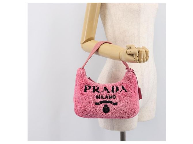 Bolso de accesorios PRADA Pile Pink Silver Auth 207550V Plata Rosa - vista 26
