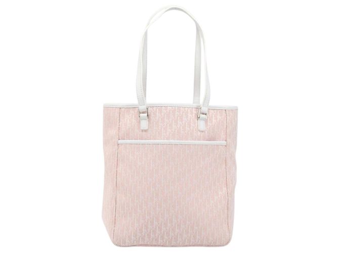 Borsa Tote Christian Dior Trotter Canvas Rosa Argento Auth 205251V - vista 13